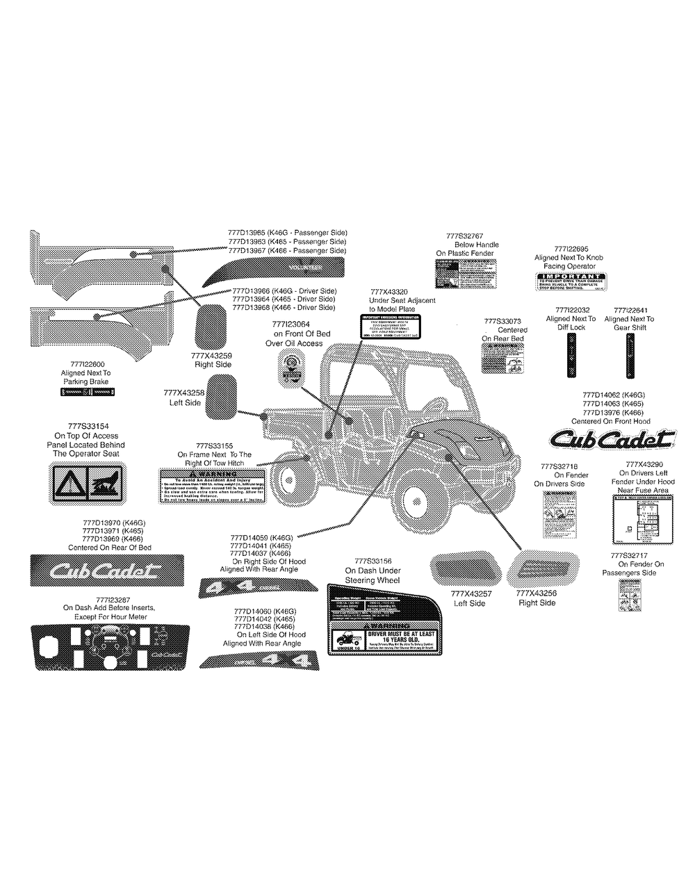Label Map 4x4 Diesel Diagram and Parts List for 46G 4X4-1I029Z-1H020Z-37BKD710 Cub Cadet Lawn Tractor Accessories